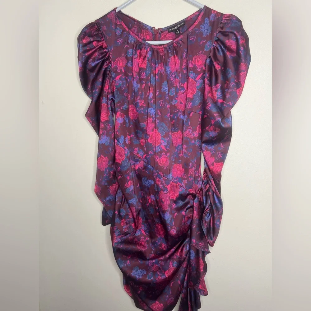 For Love And Lemons Purple Endless Floral Puff Sleeve Bodycon Dress - Picture 6 of 11